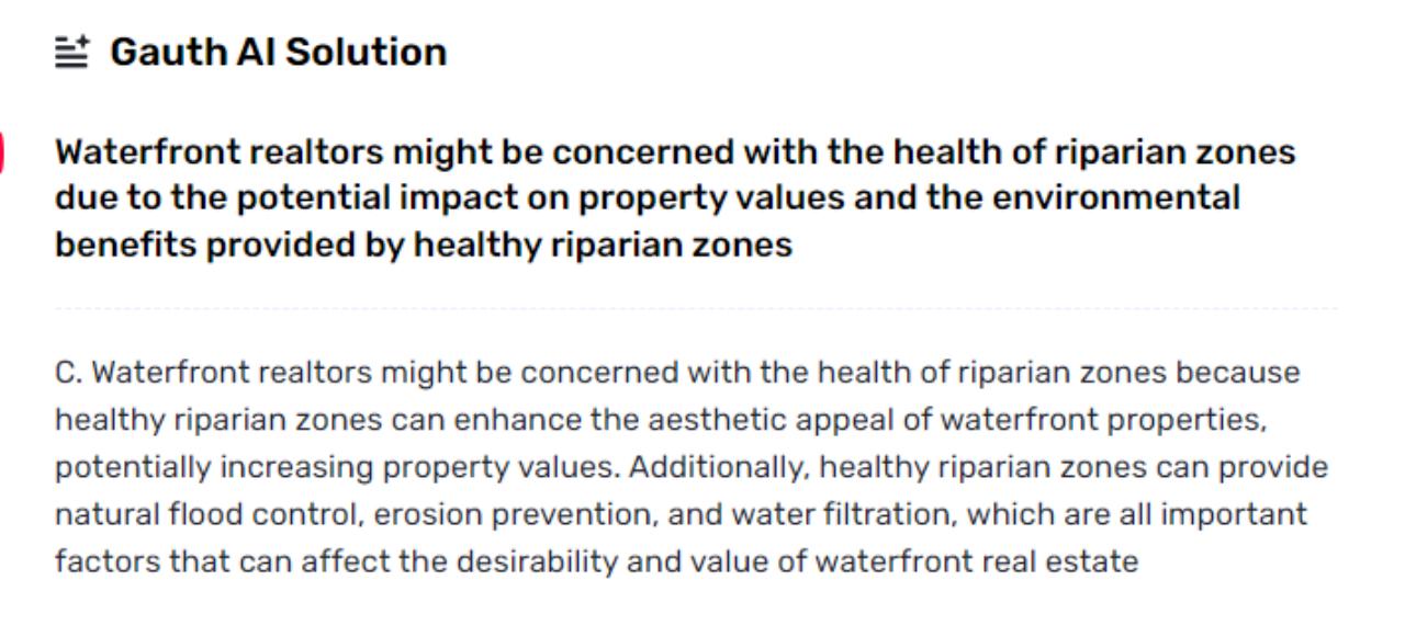 According to Gauth, Why is the Health of Riparian Zones Important to Waterfront Realtors?